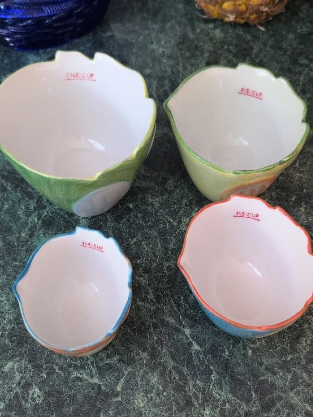 Green & Blue Owl Ceramic Nesting Measuring Cups - Unbranded